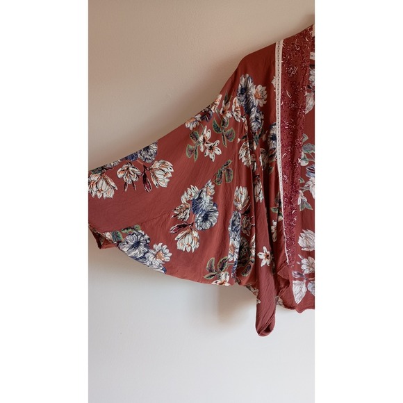 Angie Size Large Boho Floral Kimono Top Open Front Dolman Sleeve Casual Chic - Picture 3 of 7